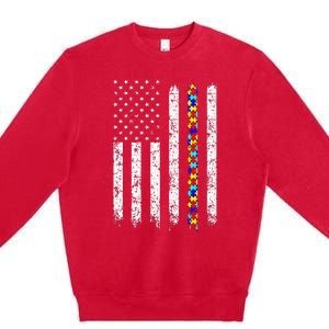 Autism Awareness American Flag Premium Crewneck Sweatshirt