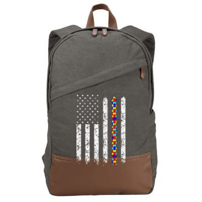 Autism Awareness American Flag Cotton Canvas Backpack