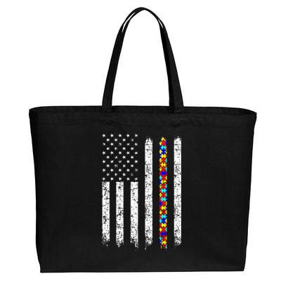 Autism Awareness American Flag Cotton Canvas Jumbo Tote