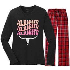 Alright Alright Alright Texas Bull Texas Pride State Usa Women's Long Sleeve Flannel Pajama Set 