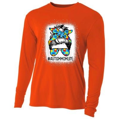 Autism Awareness Autism Mom Life Messy Hair Bun Mother's Day Gift Cooling Performance Long Sleeve Crew