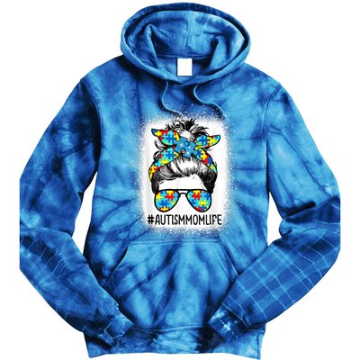 Autism Awareness Autism Mom Life Messy Hair Bun Mother's Day Gift Tie Dye Hoodie