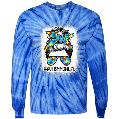 Autism Awareness Autism Mom Life Messy Hair Bun Mother's Day Gift Tie-Dye Long Sleeve Shirt