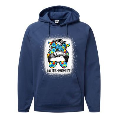 Autism Awareness Autism Mom Life Messy Hair Bun Mother's Day Gift Performance Fleece Hoodie