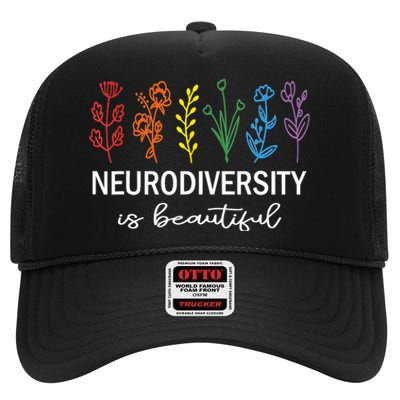 Autism Awareness Acceptance Neurodiversity Is Beautiful High Crown Mesh Back Trucker Hat