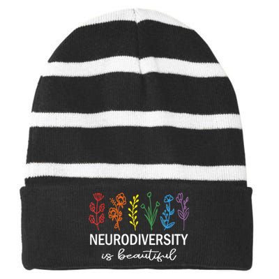 Autism Awareness Acceptance Neurodiversity Is Beautiful Striped Beanie with Solid Band