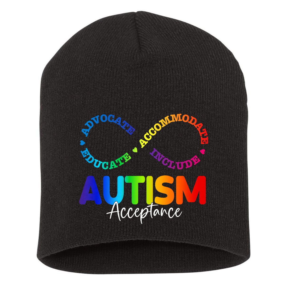 Autism Awareness Acceptance Infinity Symbol Short Acrylic Beanie