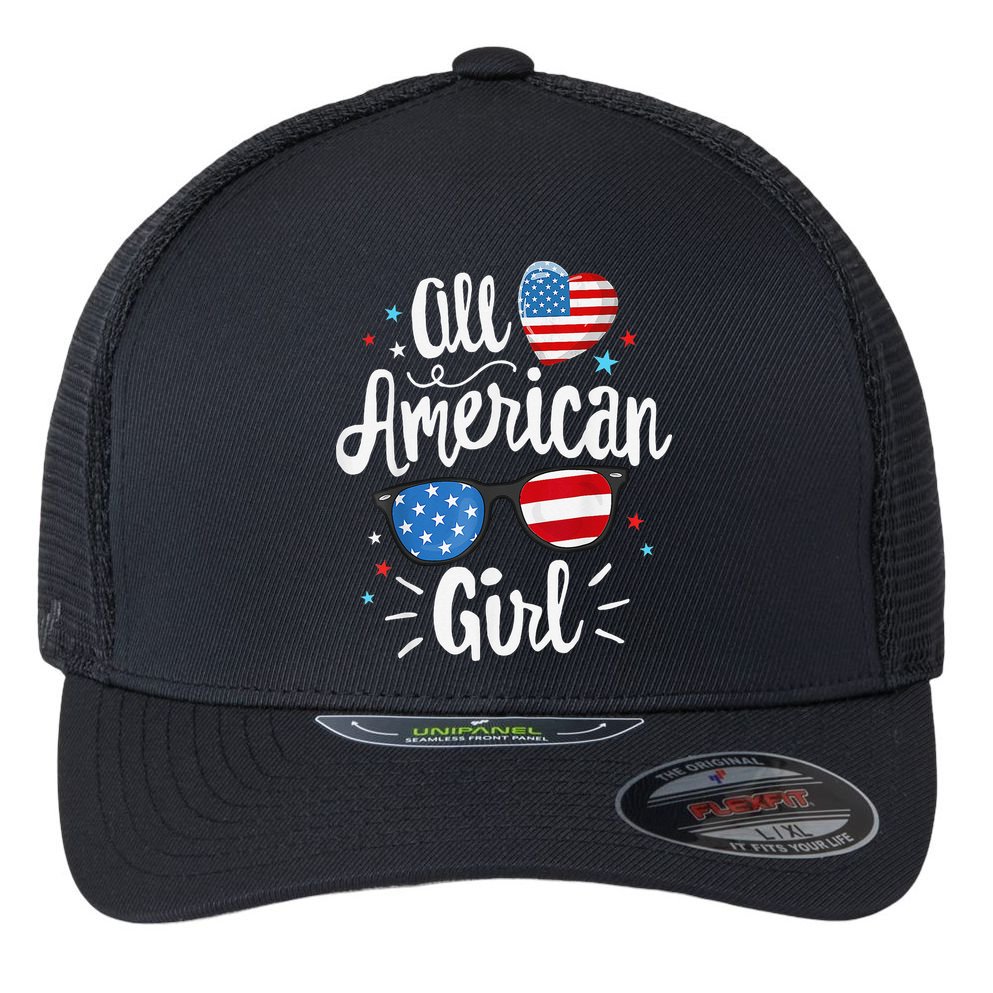 All American  American Flag 4th of July Patriotic Flexfit Unipanel Trucker Cap
