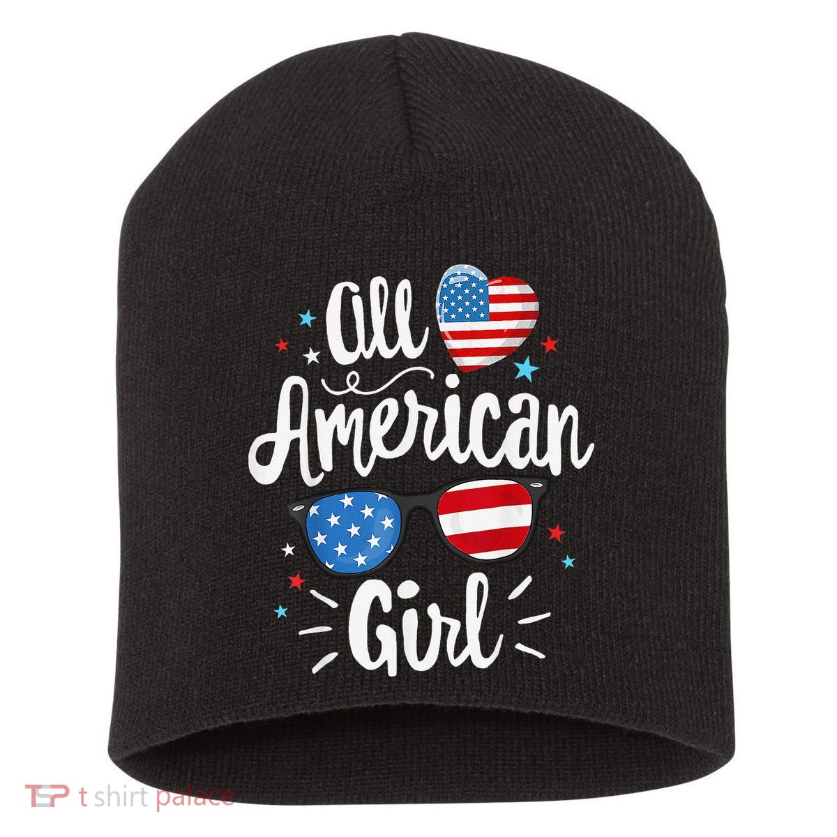 All American  American Flag 4th of July Patriotic Short Acrylic Beanie
