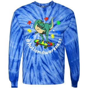 #Autismawareness Autism Awareness Dinosaur Family Fan Cool Gift Tie-Dye Long Sleeve Shirt