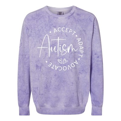 Autism Accept Adapt Advocate White Colorblast Crewneck Sweatshirt