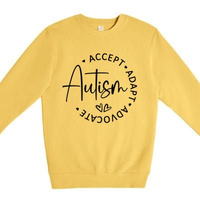 Autism Accept Adapt Advocate White Premium Crewneck Sweatshirt