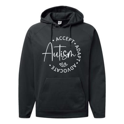 Autism Accept Adapt Advocate White Performance Fleece Hoodie