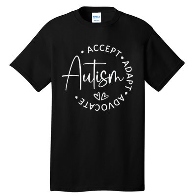 Autism Accept Adapt Advocate White Tall T-Shirt