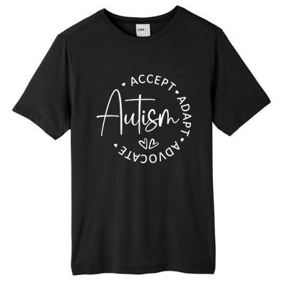 Autism Accept Adapt Advocate White Tall Fusion ChromaSoft Performance T-Shirt