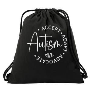 Autism Accept Adapt Advocate White Drawstring Bag