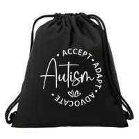 Autism Accept Adapt Advocate White Drawstring Bag