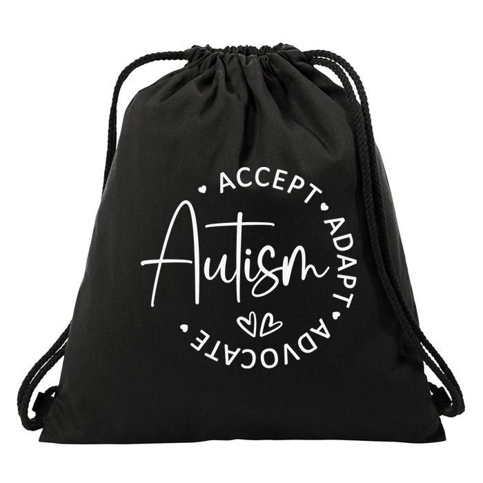 Autism Accept Adapt Advocate White Drawstring Bag