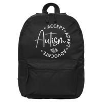 Autism Accept Adapt Advocate White 16 in Basic Backpack