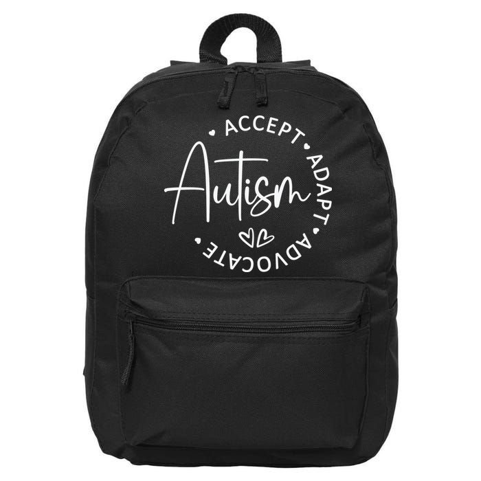 Autism Accept Adapt Advocate White 16 in Basic Backpack