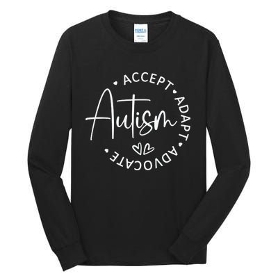 Autism Accept Adapt Advocate White Tall Long Sleeve T-Shirt