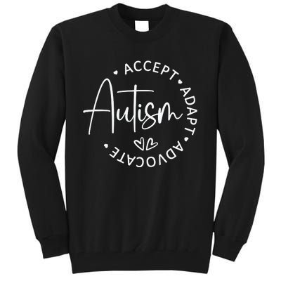 Autism Accept Adapt Advocate White Tall Sweatshirt