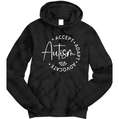 Autism Accept Adapt Advocate White Tie Dye Hoodie