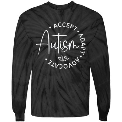 Autism Accept Adapt Advocate White Tie-Dye Long Sleeve Shirt