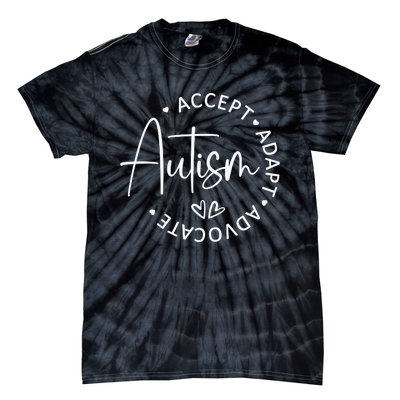 Autism Accept Adapt Advocate White Tie-Dye T-Shirt