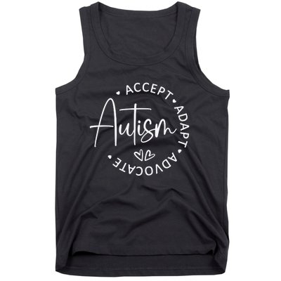 Autism Accept Adapt Advocate White Tank Top