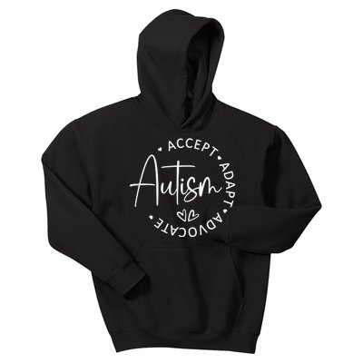 Autism Accept Adapt Advocate White Kids Hoodie