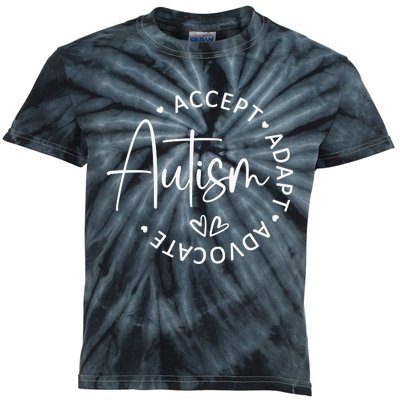 Autism Accept Adapt Advocate White Kids Tie-Dye T-Shirt