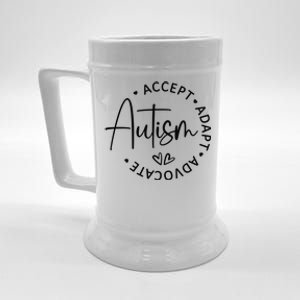 Autism Accept Adapt Advocate White Beer Stein