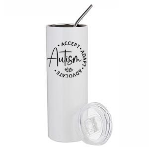 Autism Accept Adapt Advocate White Stainless Steel Tumbler