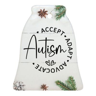 Autism Accept Adapt Advocate White Ceramic Bell Ornament