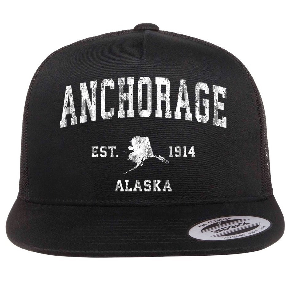 Anchorage Alaska Ak Vintage Athletic Sports Design Flat Bill Trucker Hat