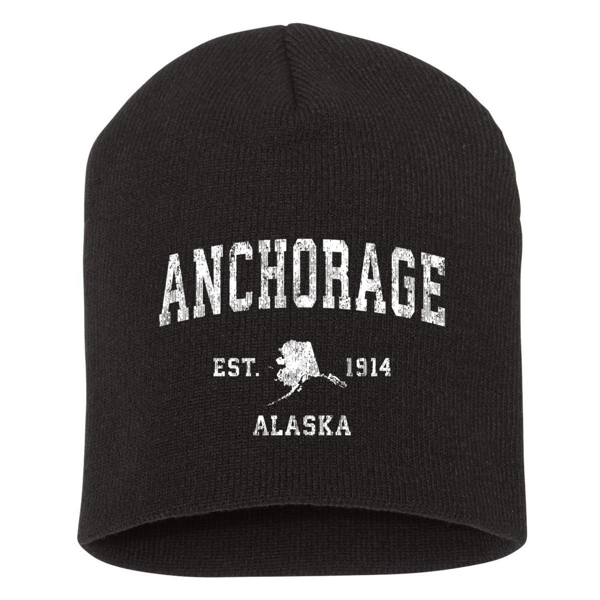 Anchorage Alaska Ak Vintage Athletic Sports Design Short Acrylic Beanie