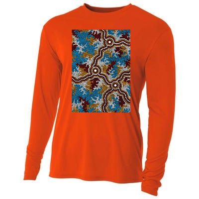 Aboriginal Art Authentic Wetland Dreaming Cooling Performance Long Sleeve Crew