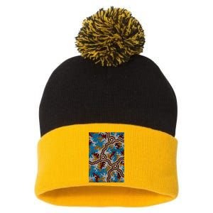 Aboriginal Art Authentic Wetland Dreaming Pom Pom 12in Knit Beanie