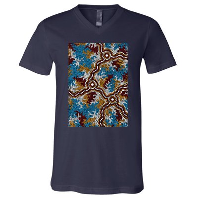 Aboriginal Art Authentic Wetland Dreaming V-Neck T-Shirt