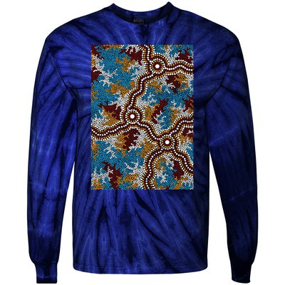 Aboriginal Art Authentic Wetland Dreaming Tie-Dye Long Sleeve Shirt