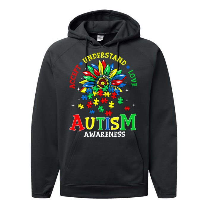 Autism Awareness Accept Understand Love Autism Mom Performance Fleece Hoodie