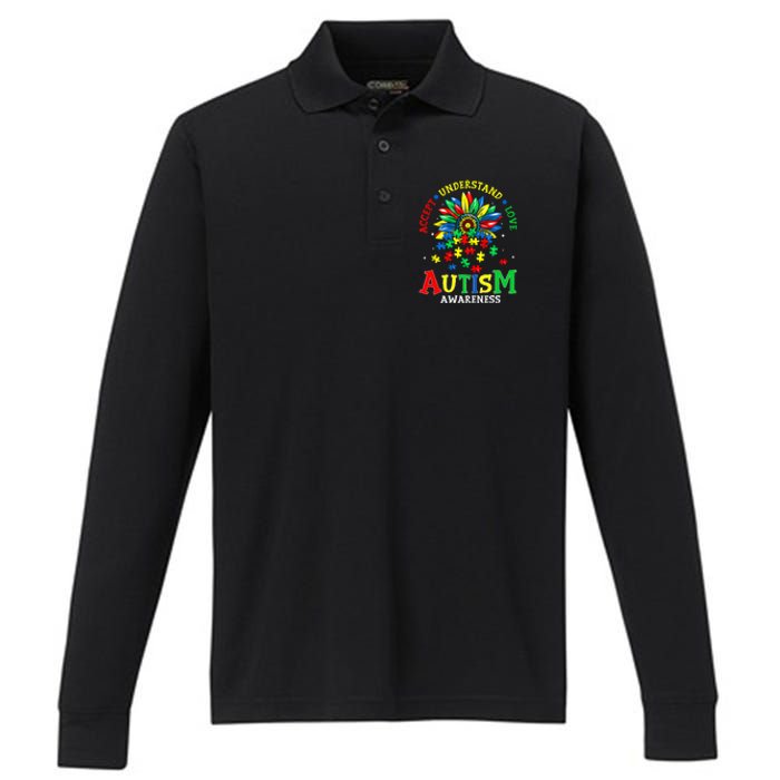 Autism Awareness Accept Understand Love Autism Mom Performance Long Sleeve Polo