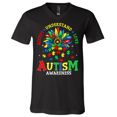 Autism Awareness Accept Understand Love Autism Mom V-Neck T-Shirt