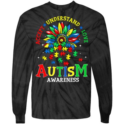 Autism Awareness Accept Understand Love Autism Mom Tie-Dye Long Sleeve Shirt