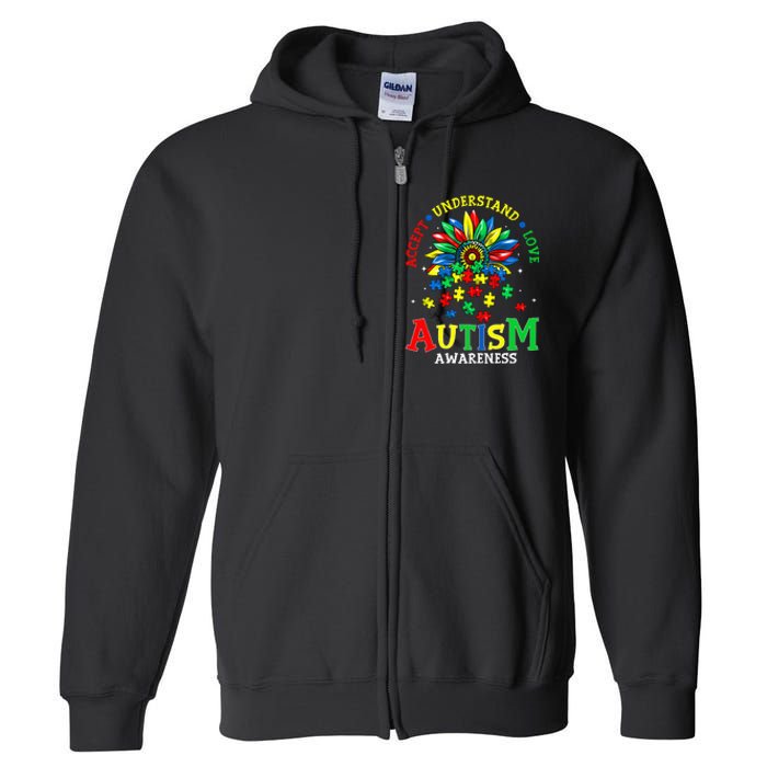 Autism Awareness Accept Understand Love Autism Mom Full Zip Hoodie