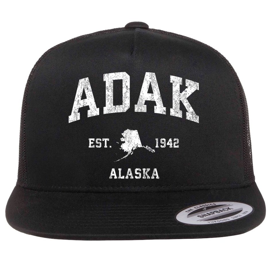 Adak Alaska Ak Vintage Athletic Sports Design Flat Bill Trucker Hat