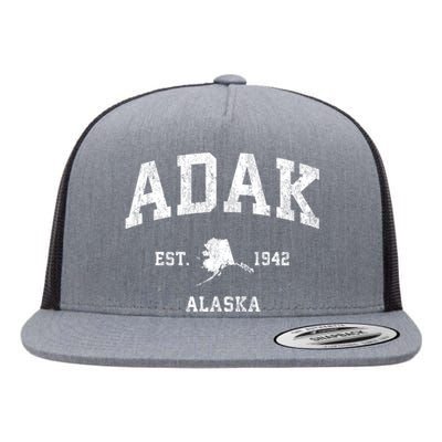 Adak Alaska Ak Vintage Athletic Sports Design Flat Bill Trucker Hat