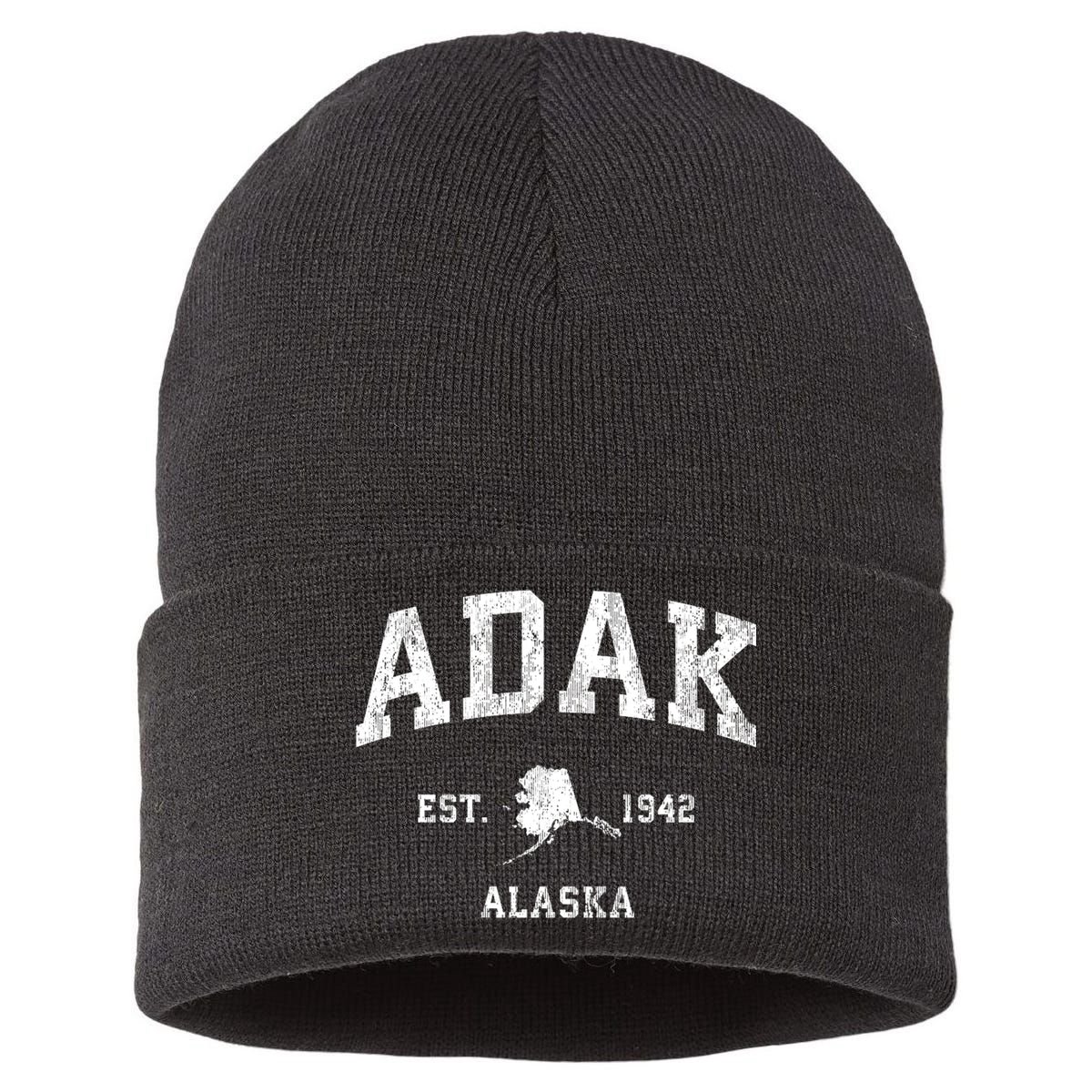 Adak Alaska Ak Vintage Athletic Sports Design Sustainable Knit Beanie
