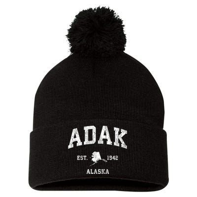 Adak Alaska Ak Vintage Athletic Sports Design Pom Pom 12in Knit Beanie